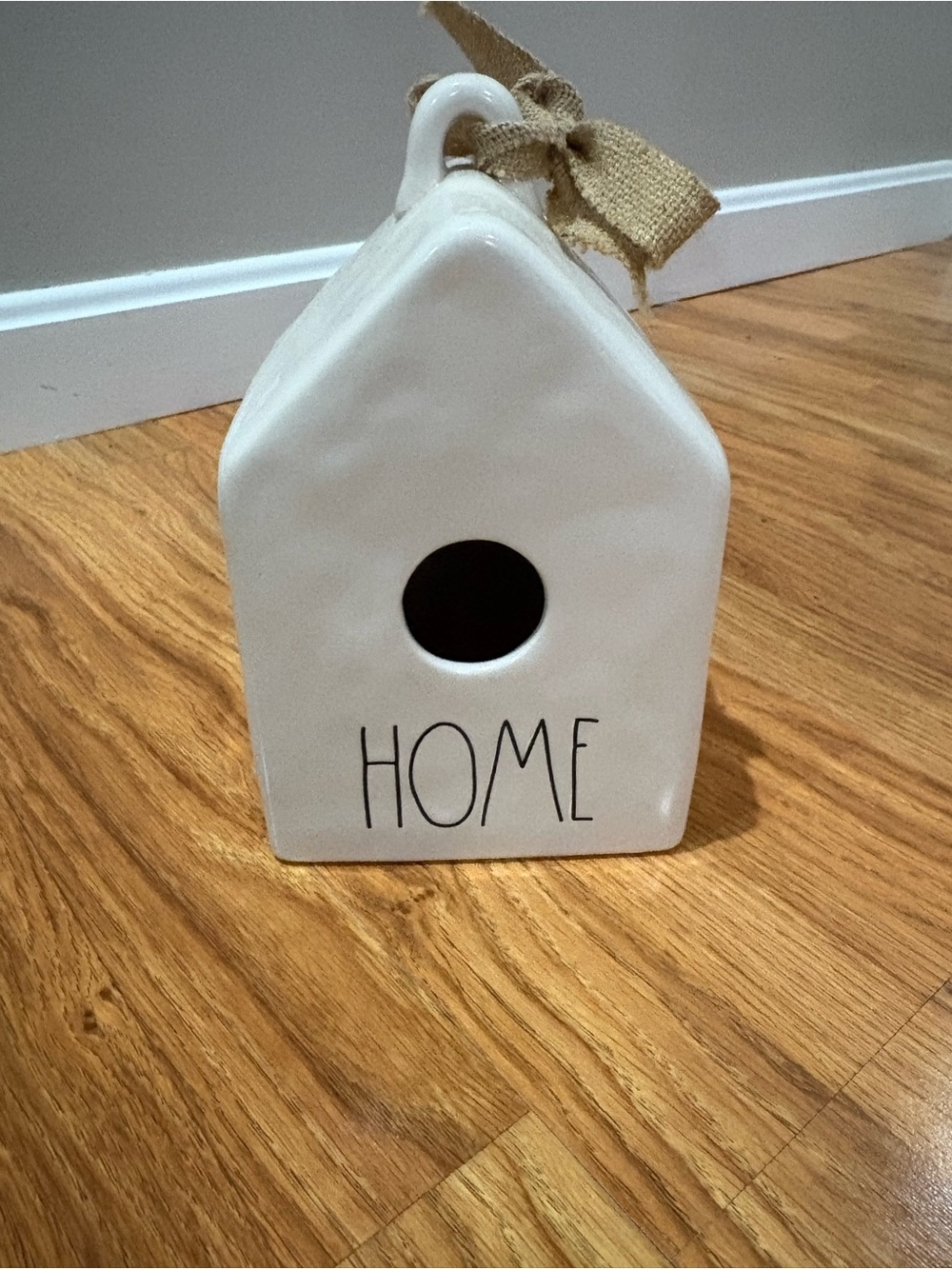 Rae Dunn White Ceramic 'HOME' Birdhouse with Burlap Bow